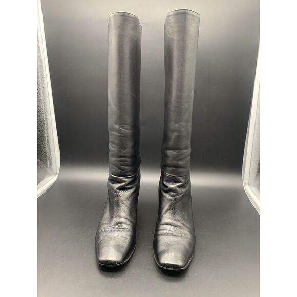 Kate Spade Tavie Knee High Boots Size 8 Square Toe Gold Heel - Picture 2 of 12